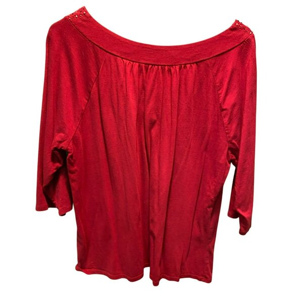 Stylish Red Top With Beaded Embellishments By Avenue Size 14/16 - Picture 4 of 4
